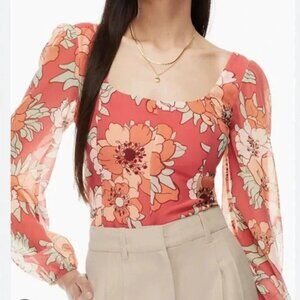 Aritzia Wilfred Grace Top in Warm Sienna Red/Subtle Mint Floral